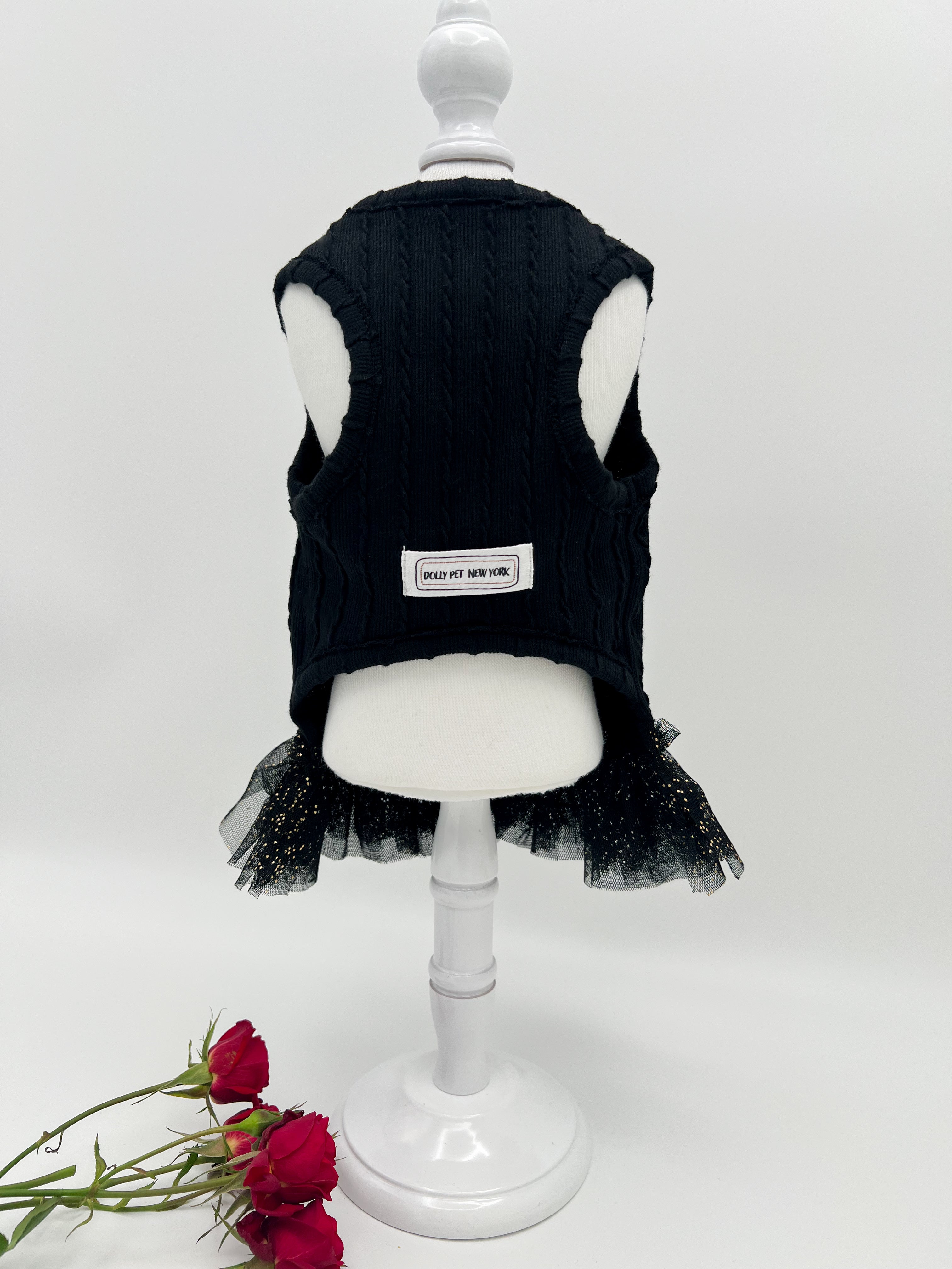 Midnight knit beaded tulle sleeveless dress