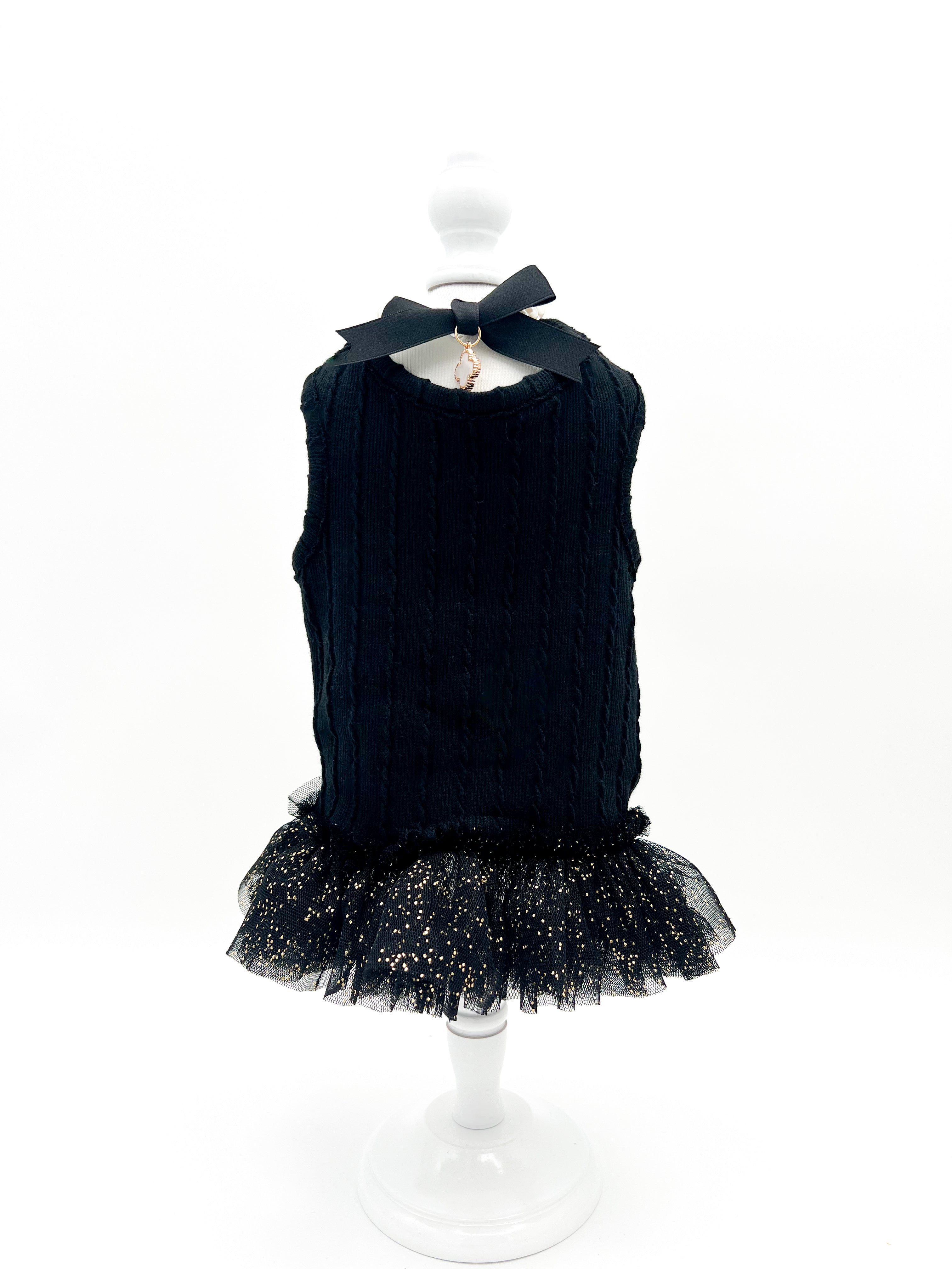 Midnight knit beaded tulle sleeveless dress